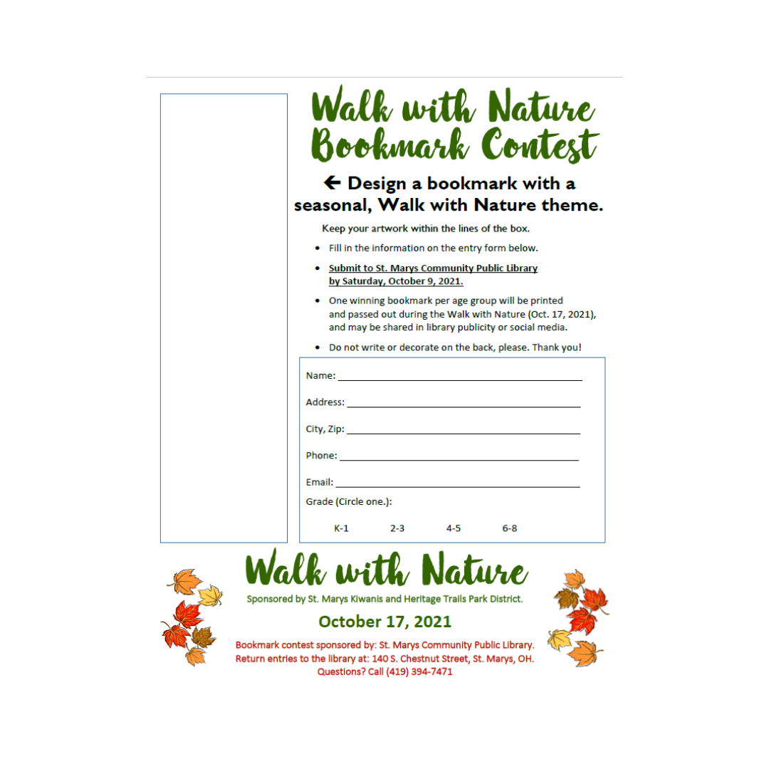 Walk with Nature Fall Festival Bookmark contest 2021