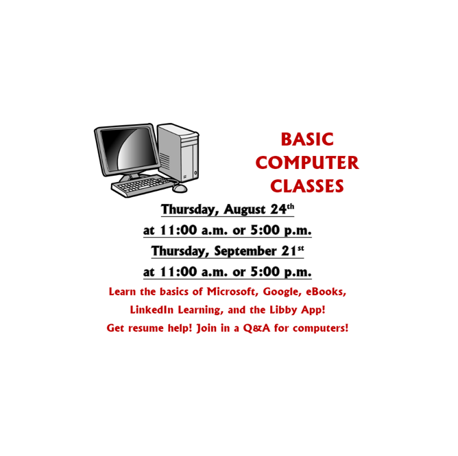 Computer Classes 5 PM August and September