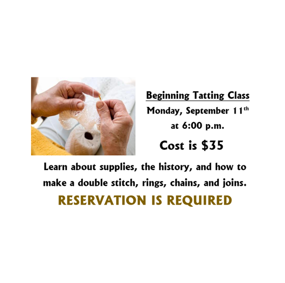 Tatting Class for Beginners St. Marys Community Public Library